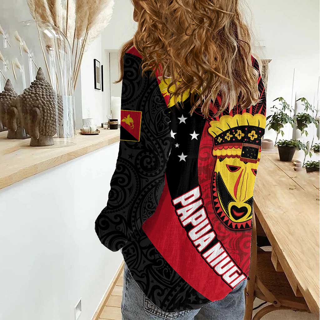 Papua New Guinea Mask Festival Women Casual Shirt Papua Niugini Tribe Mask Melanesian Pattern
