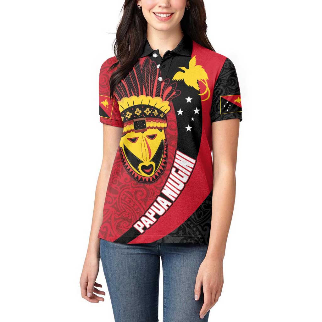 Papua New Guinea Mask Festival Women Polo Shirt Papua Niugini Tribe Mask Melanesian Pattern