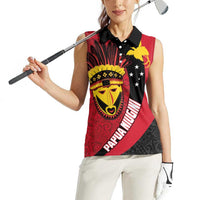 Papua New Guinea Mask Festival Women Sleeveless Polo Shirt Papua Niugini Tribe Mask Melanesian Pattern