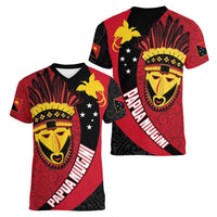 Papua New Guinea Mask Festival Women V-Neck T-Shirt Papua Niugini Tribe Mask Melanesian Pattern