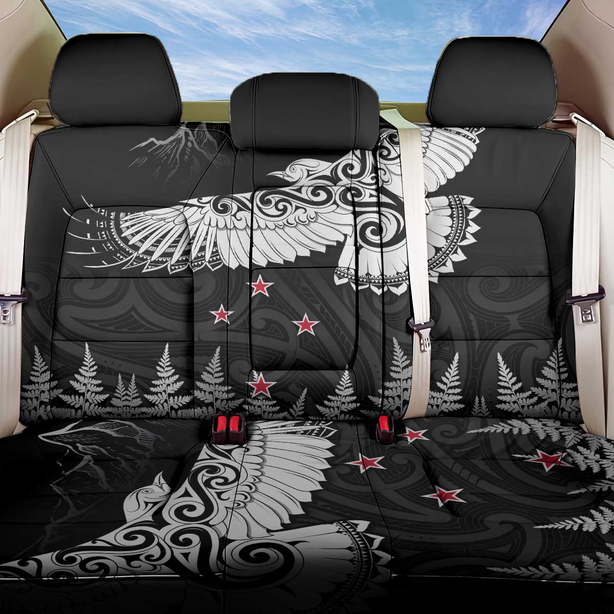 New Zealand Kea Bird Back Car Seat Cover Maori Tattoo and Silver Fern Black Color