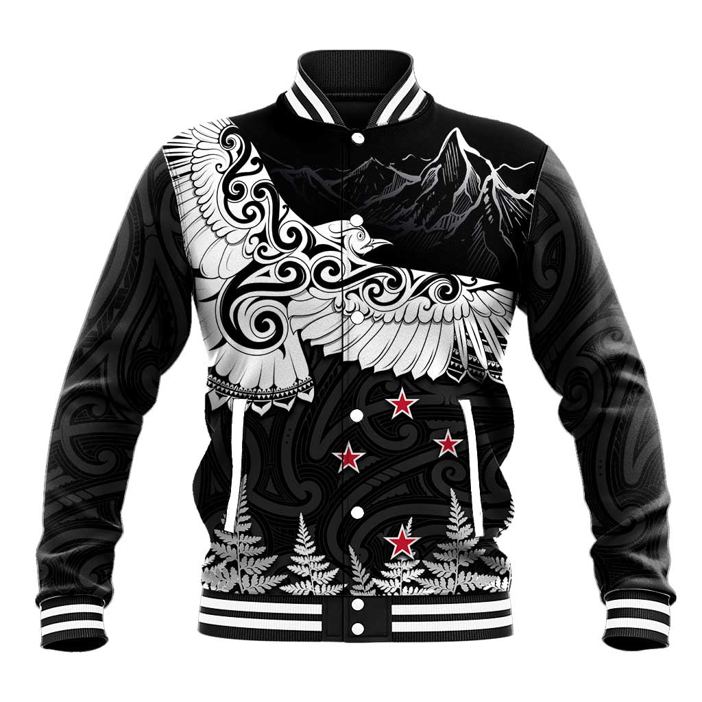 New Zealand Kea Bird Baseball Jacket Maori Tattoo and Silver Fern Black Color