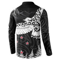 New Zealand Kea Bird Button Sweatshirt Maori Tattoo and Silver Fern Black Color LT03 - Polynesian Pride
