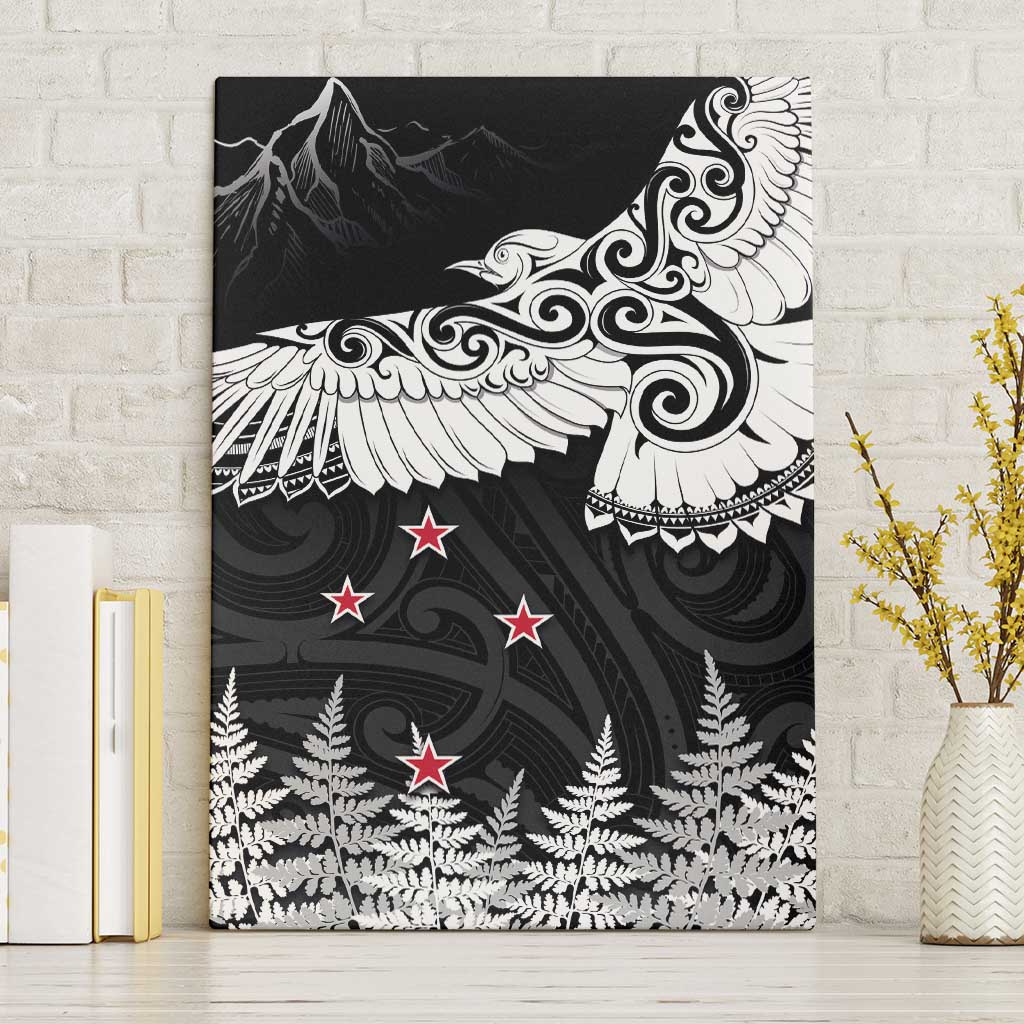 New Zealand Kea Bird Canvas Wall Art Maori Tattoo and Silver Fern Black Color