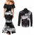 New Zealand Kea Bird Couples Matching Mermaid Dress and Long Sleeve Button Shirt Maori Tattoo and Silver Fern Black Color