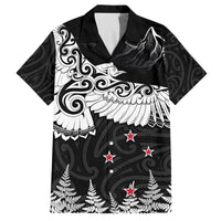 New Zealand Kea Bird Family Matching Puletasi and Hawaiian Shirt Maori Tattoo and Silver Fern Black Color