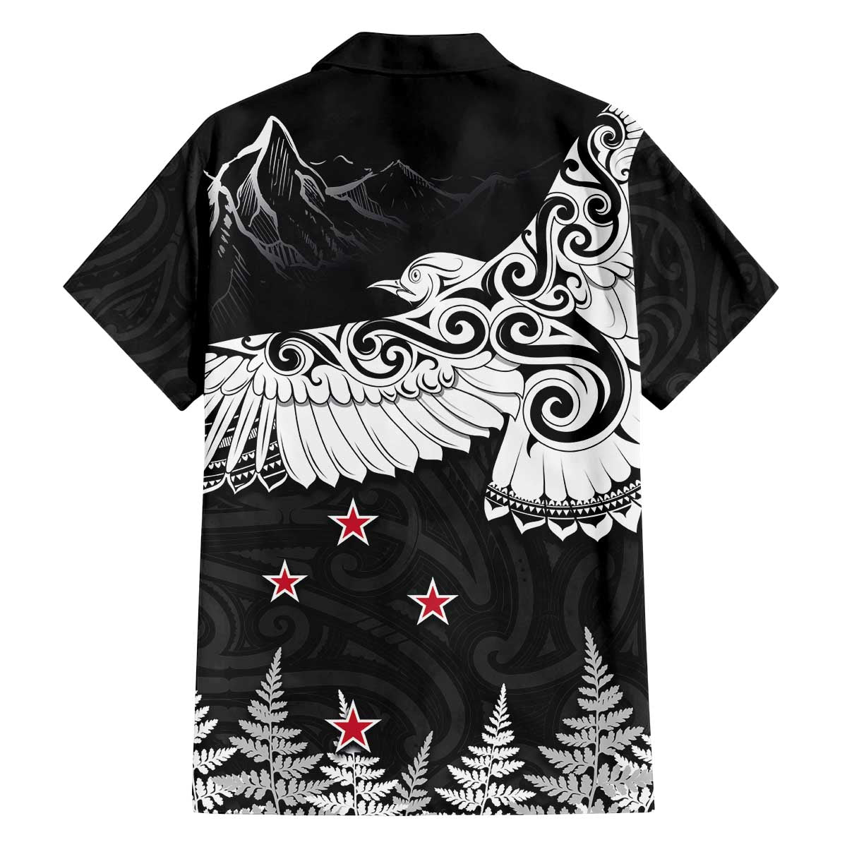 New Zealand Kea Bird Family Matching Puletasi and Hawaiian Shirt Maori Tattoo and Silver Fern Black Color