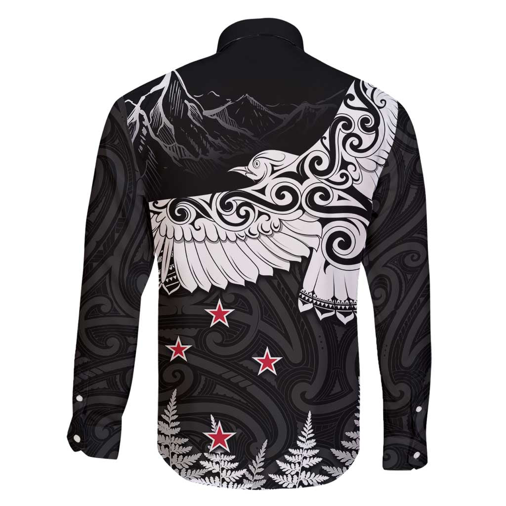 New Zealand Kea Bird Family Matching Summer Maxi Dress and Hawaiian Shirt Maori Tattoo and Silver Fern Black Color