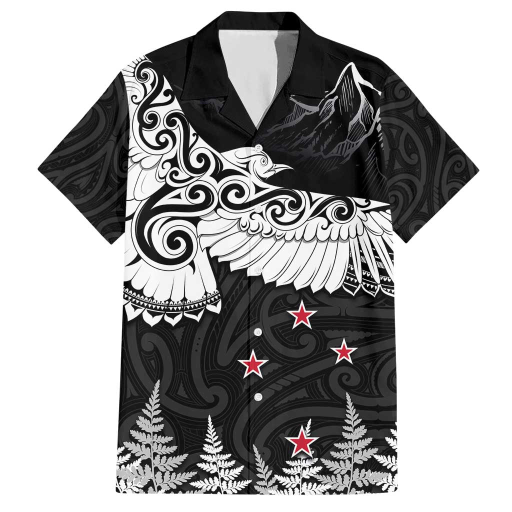 New Zealand Kea Bird Hawaiian Shirt Maori Tattoo and Silver Fern Black Color