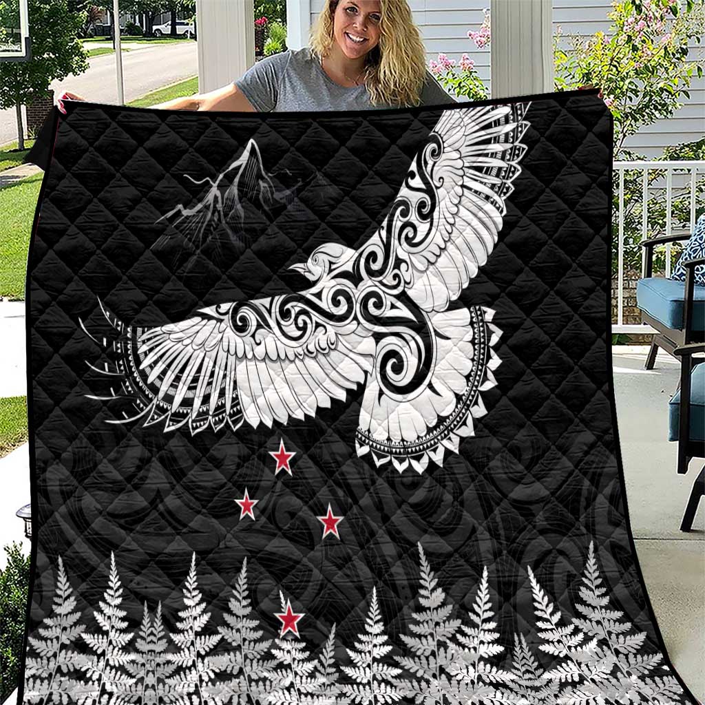 New Zealand Kea Bird Quilt Maori Tattoo and Silver Fern Black Color