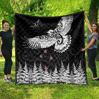 New Zealand Kea Bird Quilt Maori Tattoo and Silver Fern Black Color