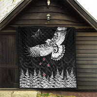 New Zealand Kea Bird Quilt Maori Tattoo and Silver Fern Black Color