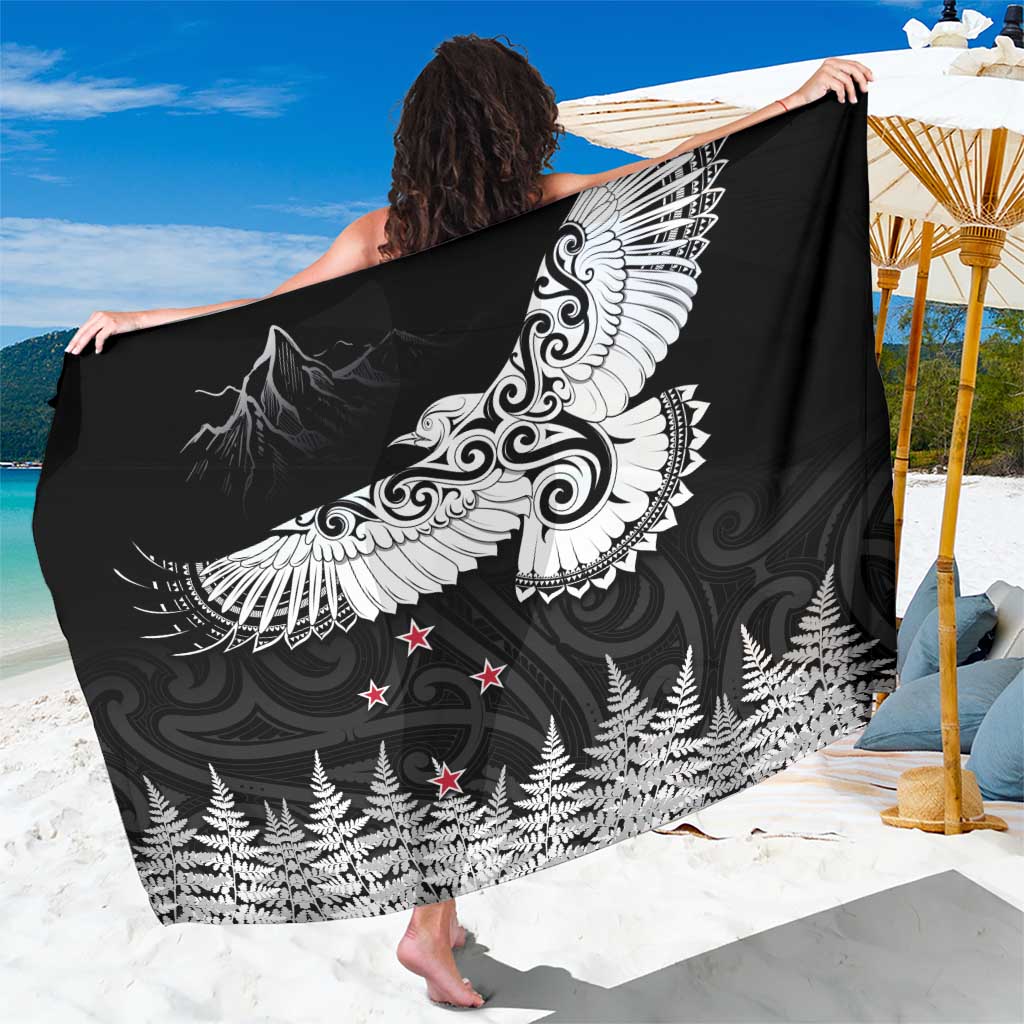 New Zealand Kea Bird Sarong Maori Tattoo and Silver Fern Black Color