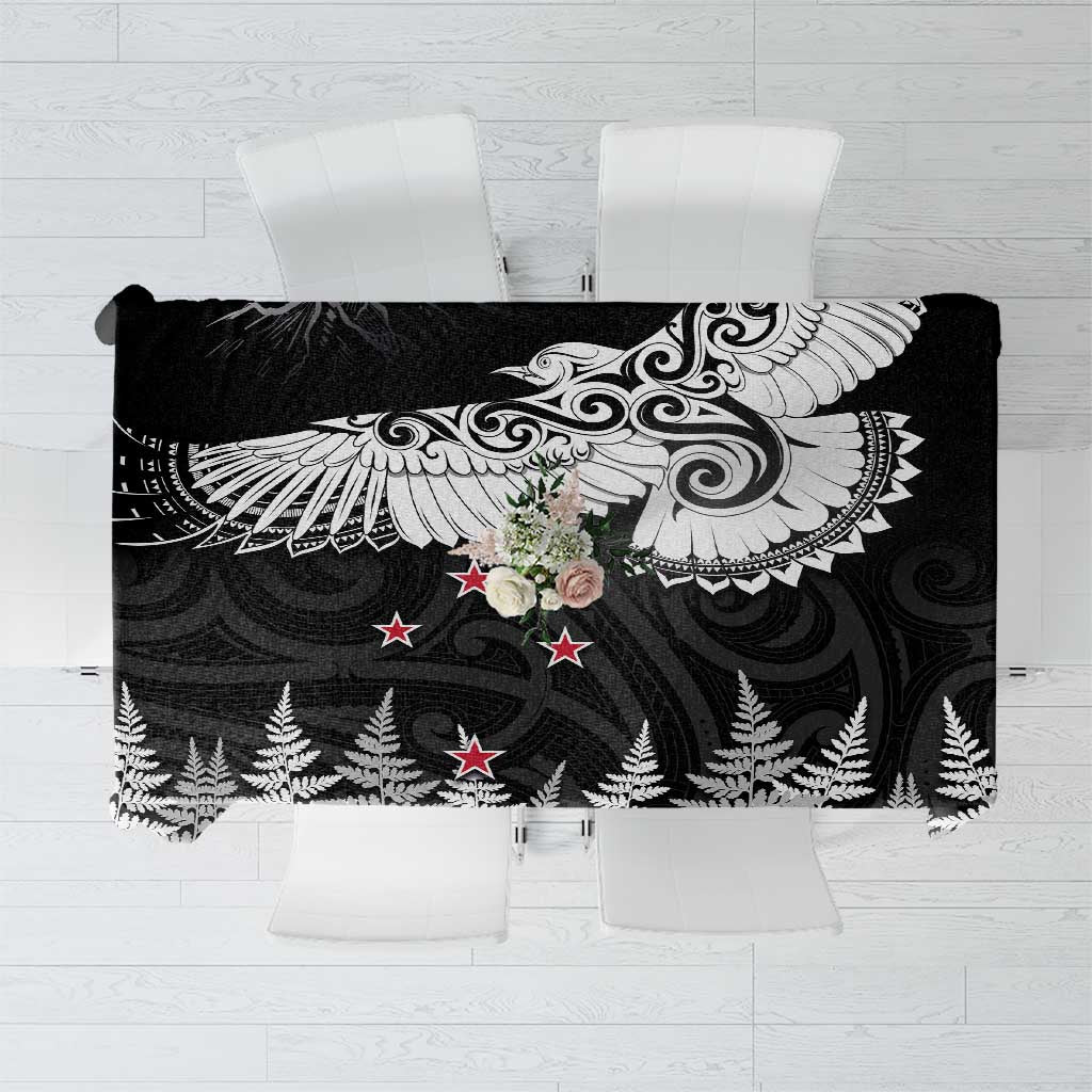 New Zealand Kea Bird Tablecloth Maori Tattoo and Silver Fern Black Color LT03 Black - Polynesian Pride