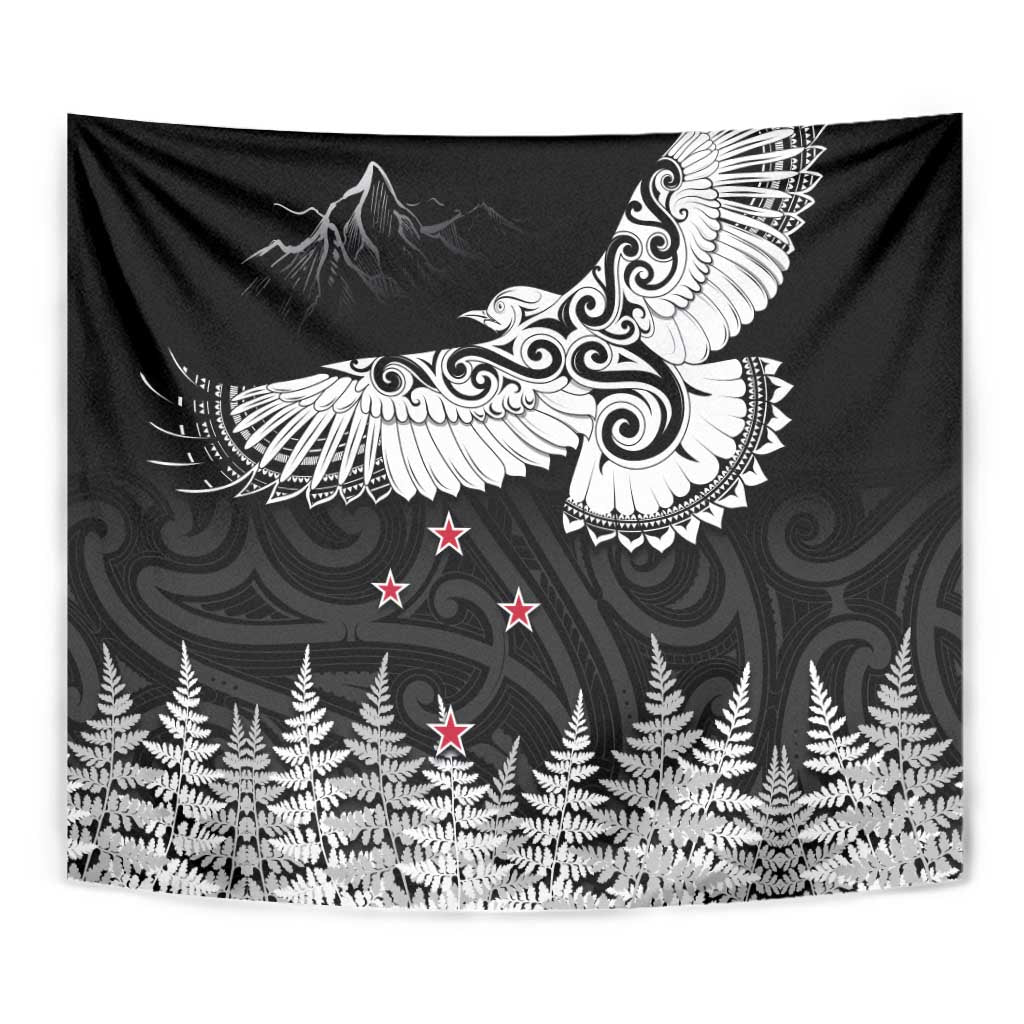 New Zealand Kea Bird Tapestry Maori Tattoo and Silver Fern Black Color