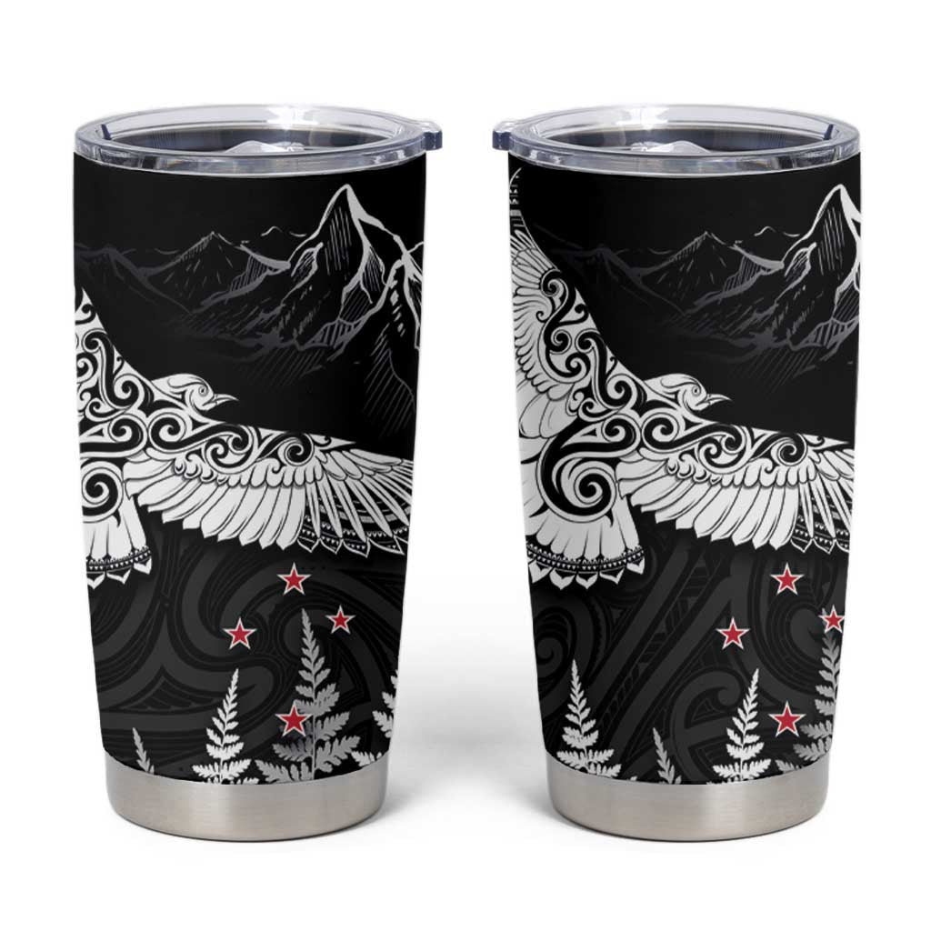 New Zealand Kea Bird Tumbler Cup Maori Tattoo and Silver Fern Black Color