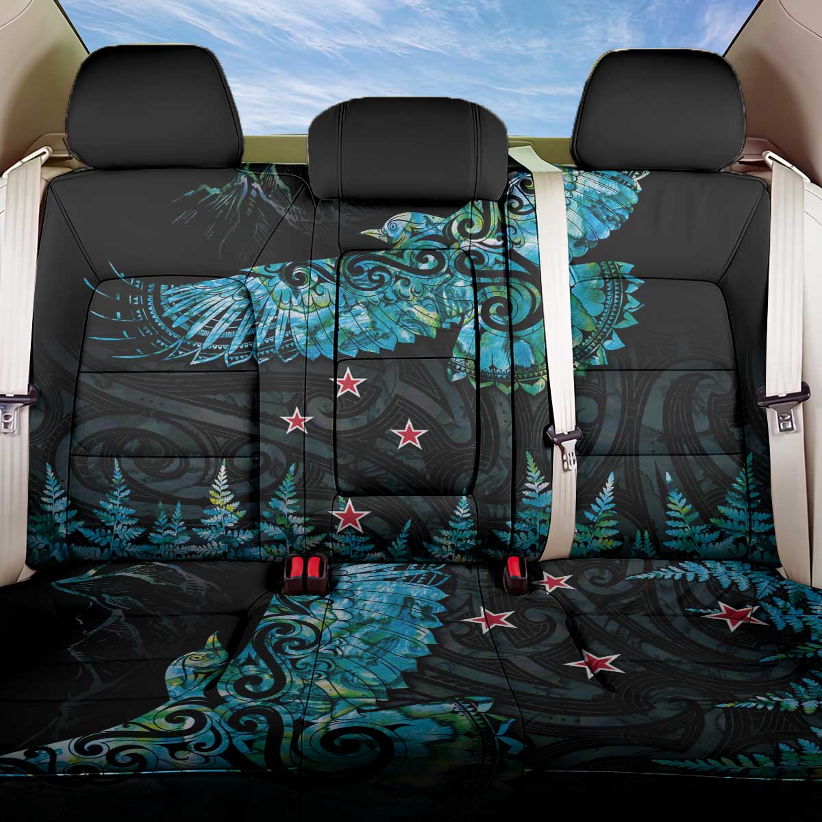 New Zealand Kea Bird Back Car Seat Cover Maori Tattoo and Silver Fern Paua Shell Style