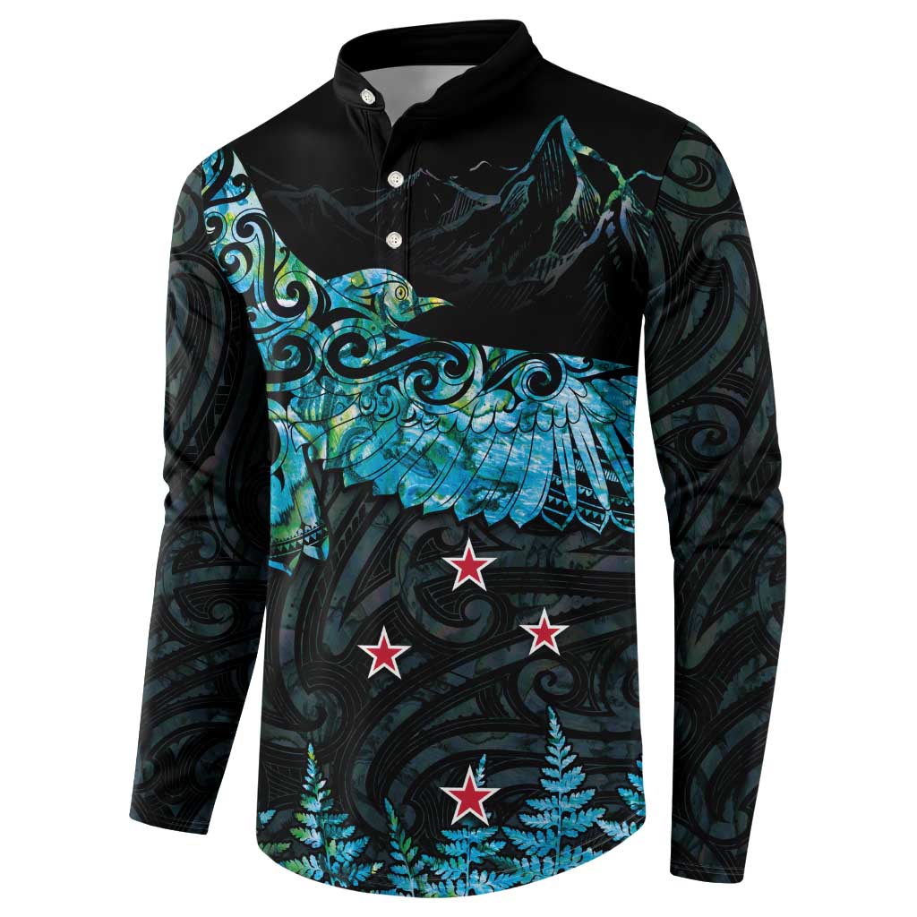 New Zealand Kea Bird Button Sweatshirt Maori Tattoo and Silver Fern Paua Shell Style LT03 - Polynesian Pride
