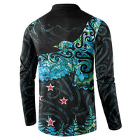 New Zealand Kea Bird Button Sweatshirt Maori Tattoo and Silver Fern Paua Shell Style LT03 - Polynesian Pride