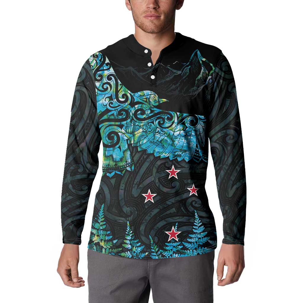 New Zealand Kea Bird Button Sweatshirt Maori Tattoo and Silver Fern Paua Shell Style LT03 - Polynesian Pride