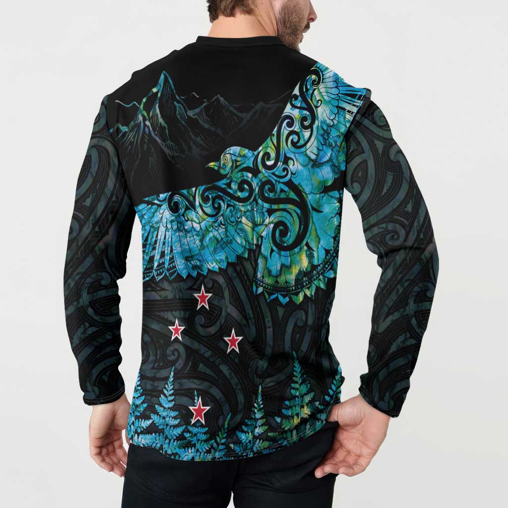 New Zealand Kea Bird Button Sweatshirt Maori Tattoo and Silver Fern Paua Shell Style LT03 - Polynesian Pride