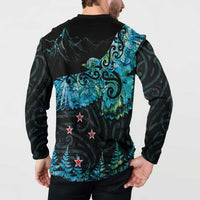 New Zealand Kea Bird Button Sweatshirt Maori Tattoo and Silver Fern Paua Shell Style LT03 - Polynesian Pride