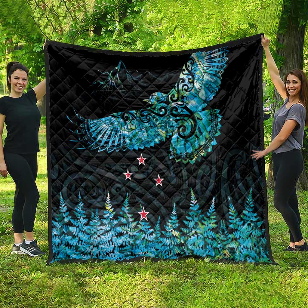 New Zealand Kea Bird Quilt Maori Tattoo and Silver Fern Paua Shell Style