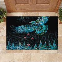 New Zealand Kea Bird Rubber Doormat Maori Tattoo and Silver Fern Paua Shell Style LT03 Black - Polynesian Pride
