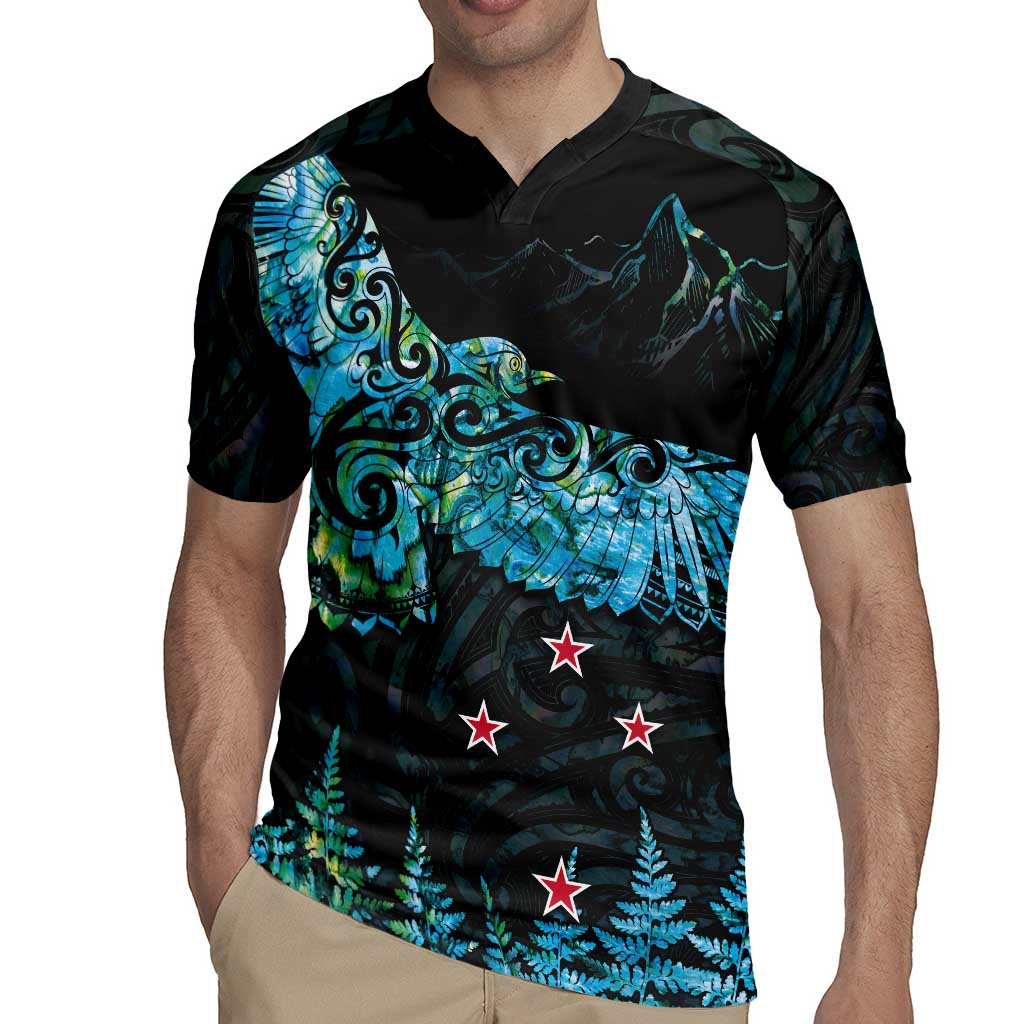 New Zealand Kea Bird Rugby Jersey Maori Tattoo and Silver Fern Paua Shell Style
