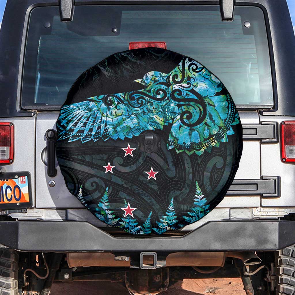 New Zealand Kea Bird Spare Tire Cover Maori Tattoo and Silver Fern Paua Shell Style