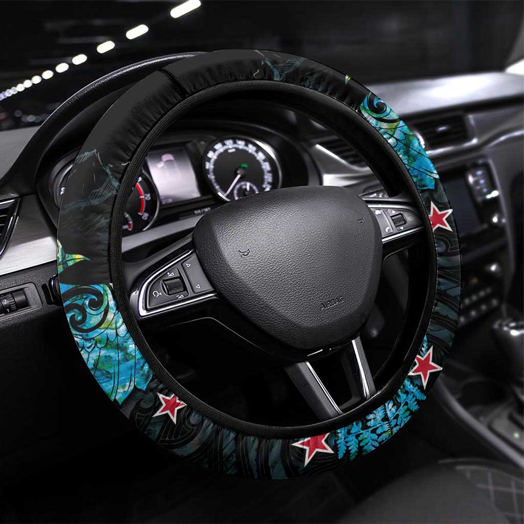 New Zealand Kea Bird Steering Wheel Cover Maori Tattoo and Silver Fern Paua Shell Style