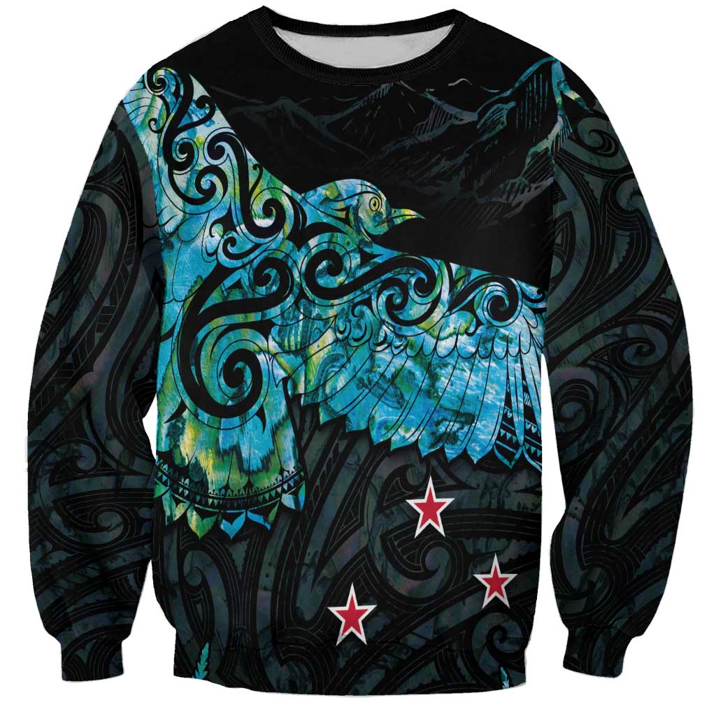 New Zealand Kea Bird Sweatshirt Maori Tattoo and Silver Fern Paua Shell Style