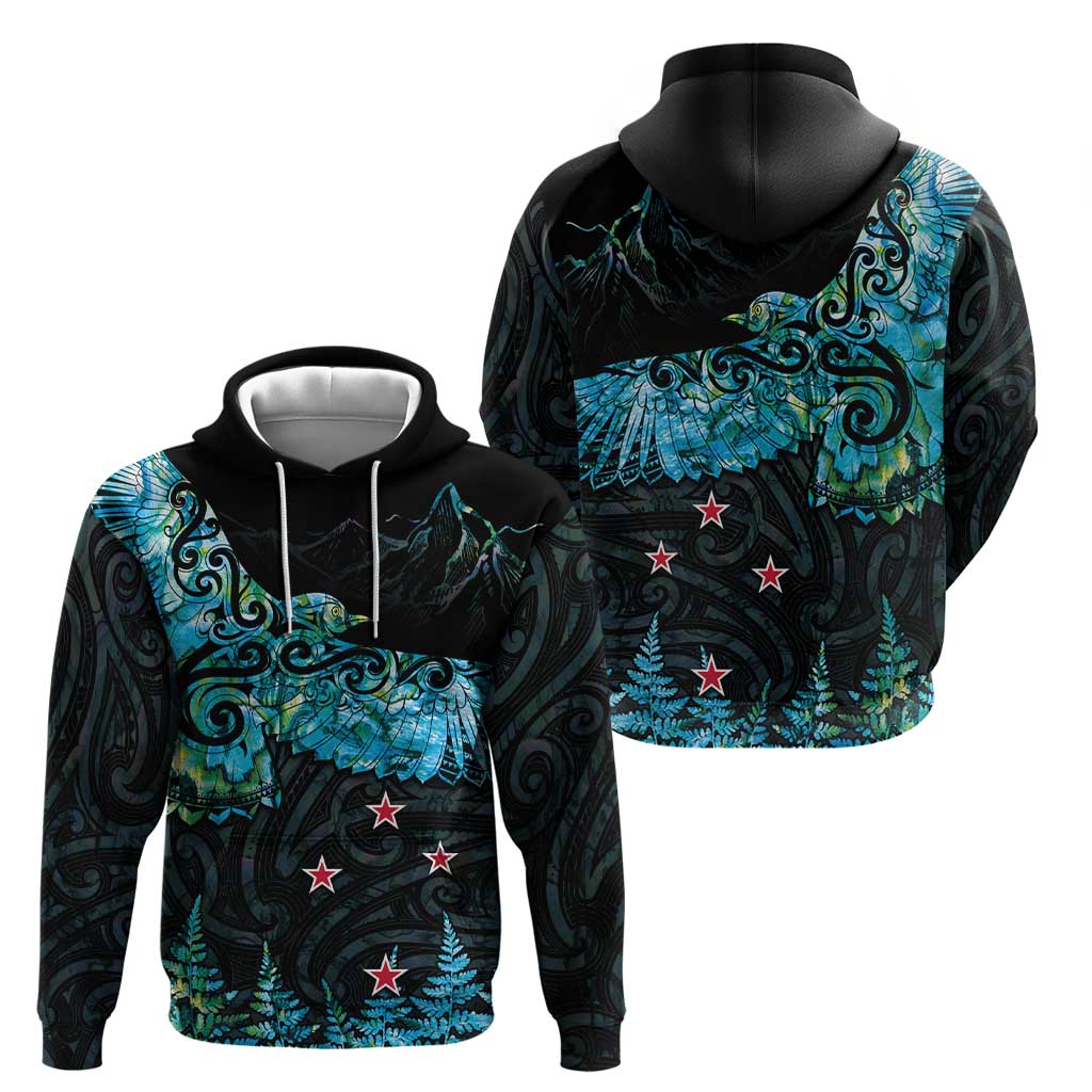 New Zealand Kea Bird Zip Hoodie Maori Tattoo and Silver Fern Paua Shell Style