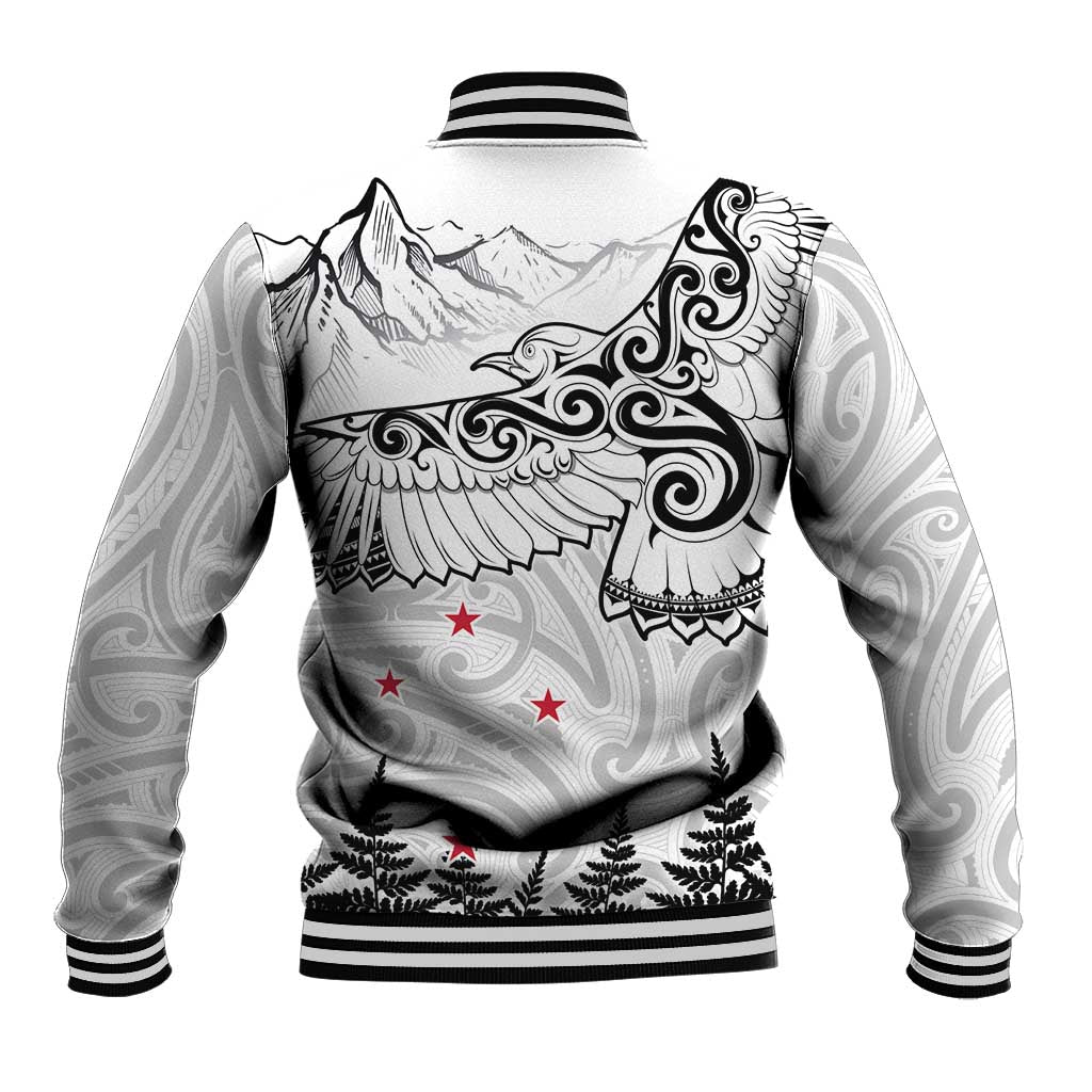 New Zealand Kea Bird Baseball Jacket Maori Tattoo and Silver Fern White Color LT03 - Polynesian Pride
