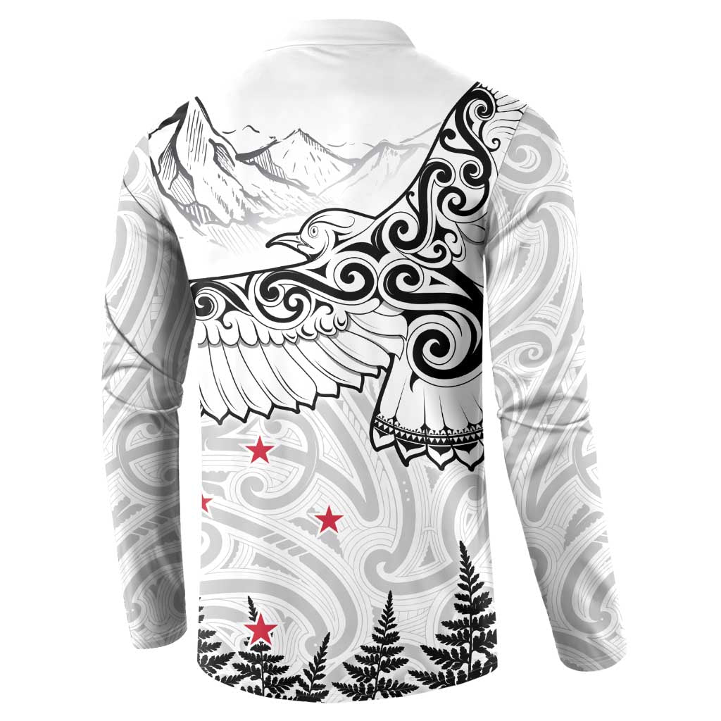 New Zealand Kea Bird Button Sweatshirt Maori Tattoo and Silver Fern White Color LT03 - Polynesian Pride