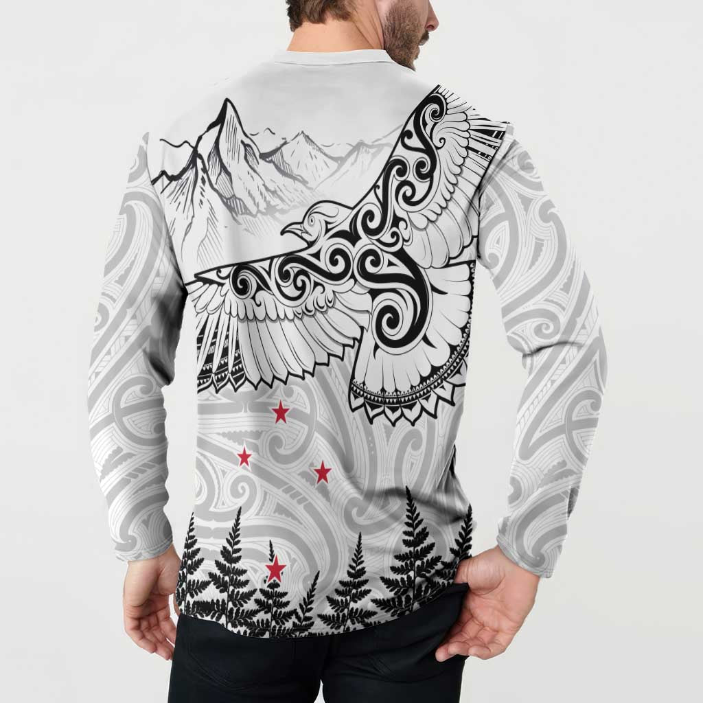 New Zealand Kea Bird Button Sweatshirt Maori Tattoo and Silver Fern White Color LT03 - Polynesian Pride