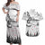 New Zealand Kea Bird Couples Matching Off Shoulder Maxi Dress and Hawaiian Shirt Maori Tattoo and Silver Fern White Color