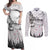 New Zealand Kea Bird Couples Matching Off Shoulder Maxi Dress and Long Sleeve Button Shirt Maori Tattoo and Silver Fern White Color