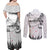 New Zealand Kea Bird Couples Matching Off Shoulder Maxi Dress and Long Sleeve Button Shirt Maori Tattoo and Silver Fern White Color