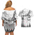 New Zealand Kea Bird Couples Matching Off Shoulder Short Dress and Hawaiian Shirt Maori Tattoo and Silver Fern White Color