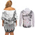 New Zealand Kea Bird Couples Matching Off Shoulder Short Dress and Long Sleeve Button Shirt Maori Tattoo and Silver Fern White Color