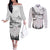 New Zealand Kea Bird Couples Matching Off The Shoulder Long Sleeve Dress and Long Sleeve Button Shirt Maori Tattoo and Silver Fern White Color