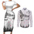 New Zealand Kea Bird Couples Matching Short Sleeve Bodycon Dress and Long Sleeve Button Shirt Maori Tattoo and Silver Fern White Color