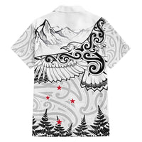 New Zealand Kea Bird Family Matching Off The Shoulder Long Sleeve Dress and Hawaiian Shirt Maori Tattoo and Silver Fern White Color