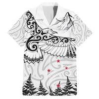 New Zealand Kea Bird Family Matching Off Shoulder Maxi Dress and Hawaiian Shirt Maori Tattoo and Silver Fern White Color
