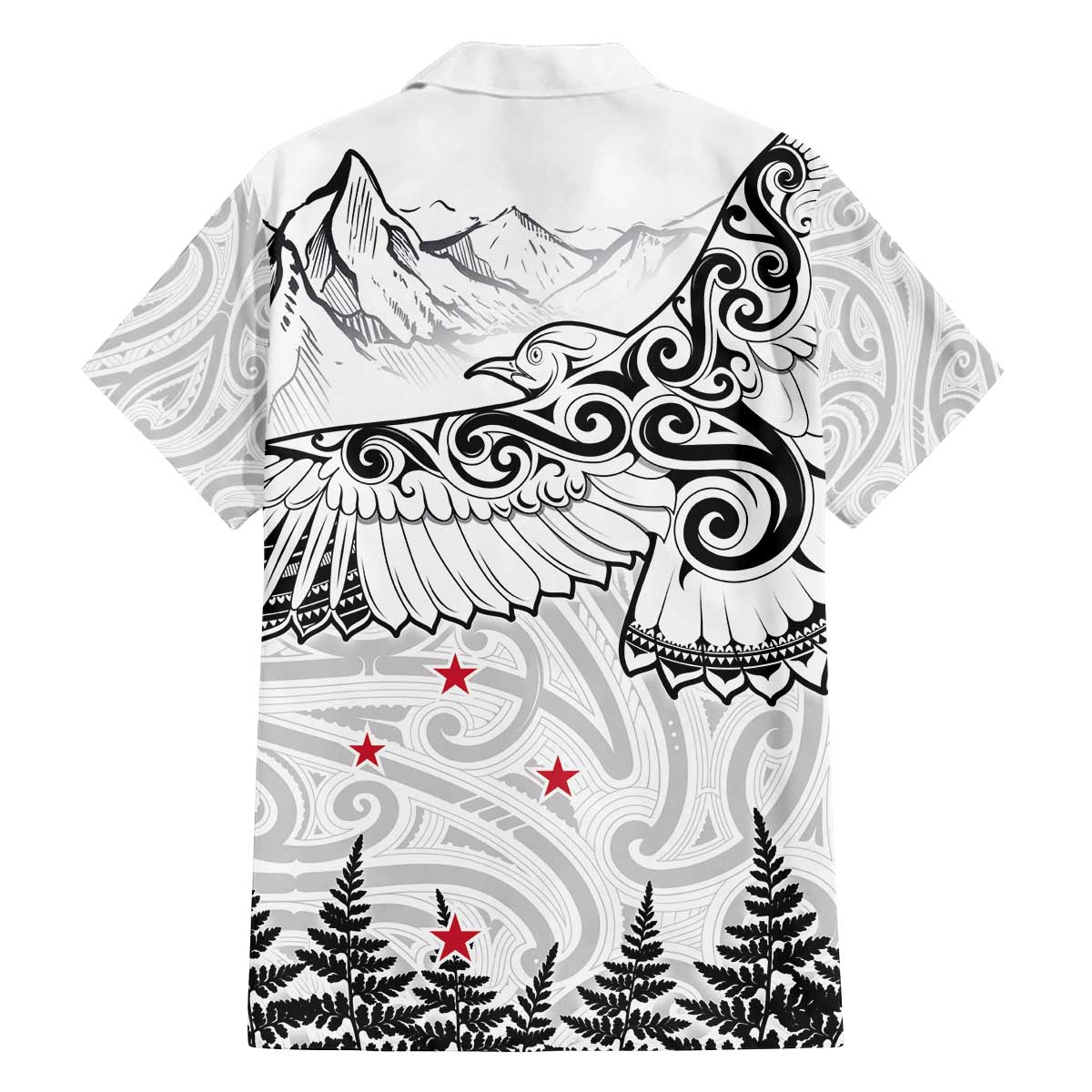 New Zealand Kea Bird Family Matching Off Shoulder Short Dress and Hawaiian Shirt Maori Tattoo and Silver Fern White Color