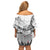 New Zealand Kea Bird Off Shoulder Short Dress Maori Tattoo and Silver Fern White Color