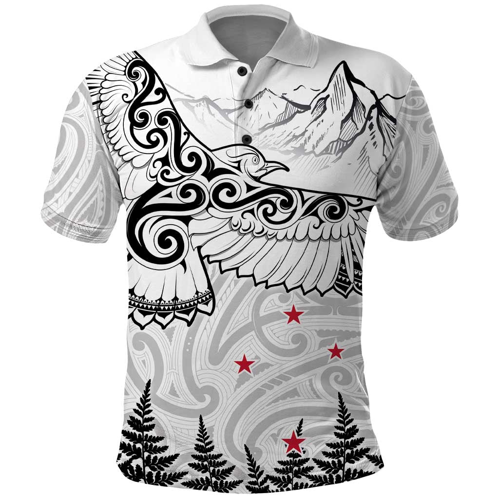 New Zealand Kea Bird Polo Shirt Maori Tattoo and Silver Fern White Color