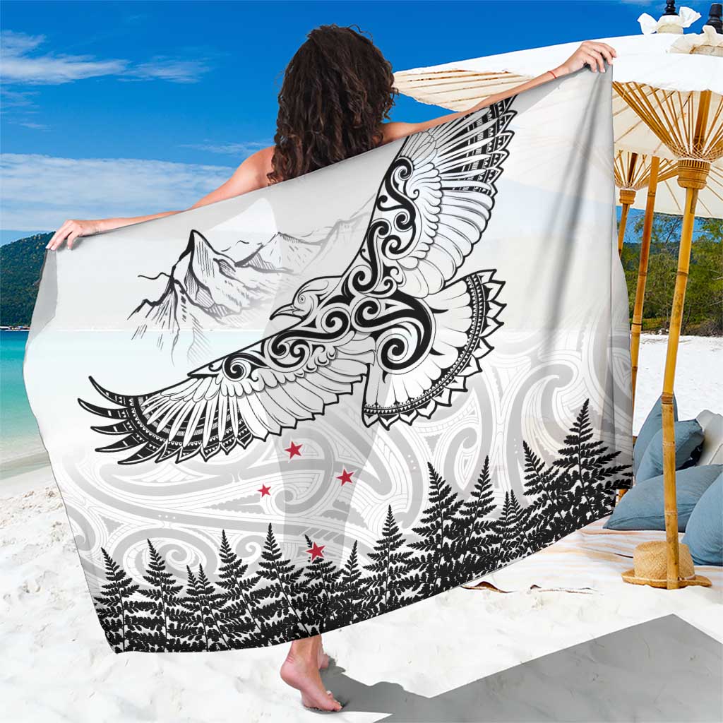 New Zealand Kea Bird Sarong Maori Tattoo and Silver Fern White Color