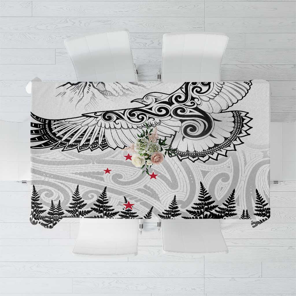 New Zealand Kea Bird Tablecloth Maori Tattoo and Silver Fern White Color LT03 White - Polynesian Pride